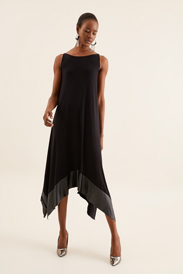Leather Detailed Asymmetrical Dress