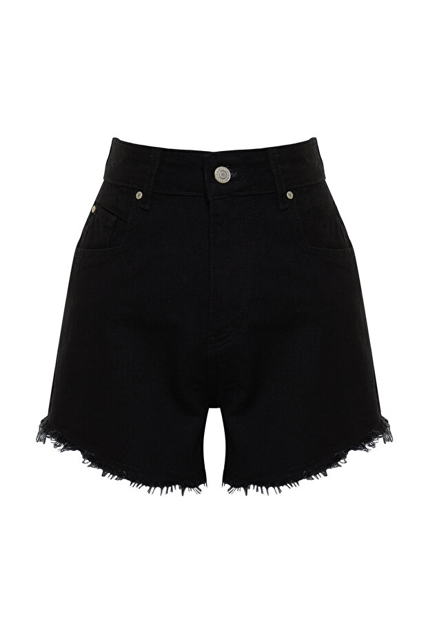 Siyah Denim Mini Regular Yüksek Bel Plaj Şort TBESS22SR0395 - 7
