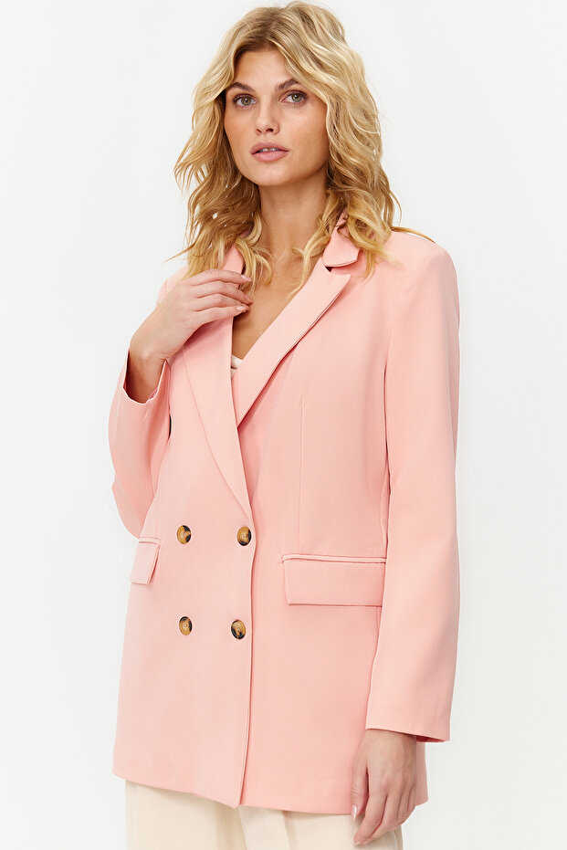 Tkana marynarka typu oversize w kolorze brudnego różu, zapinana na guziki TWOAW22CE0167 - 3