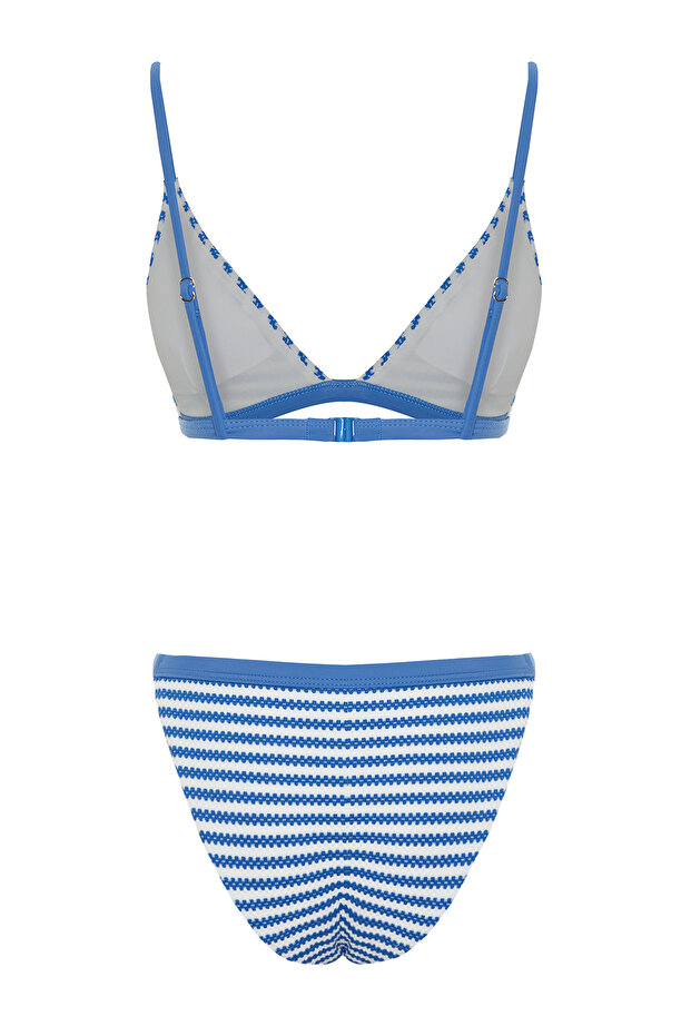 Çizgili Dokulu Üçgen Kaplı Regular Normal Bel Bikini Takımı TBESS24BT00060 - 8