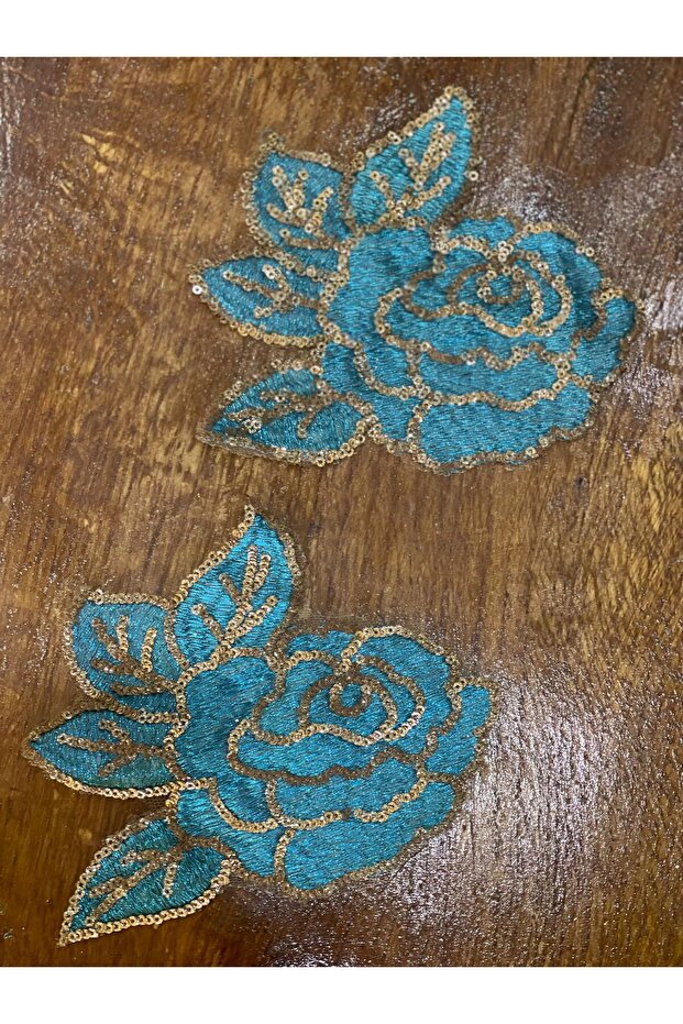 14x13 Cm 2 Pieces Sequin And Embroidered Floral Leaf Applique Rigging Sewing Accessory Turquoise