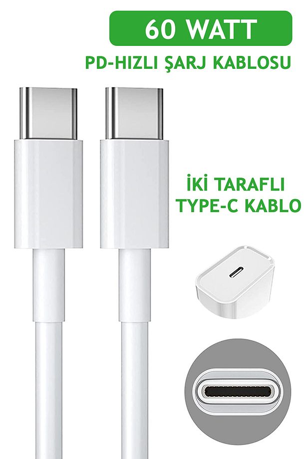 60w Hızlı Kablosu Çift Taraflı Type-c To Type-c 60w Pd Şarj Kablo Data Aktarım Şarz Hızlı Kablo - 5