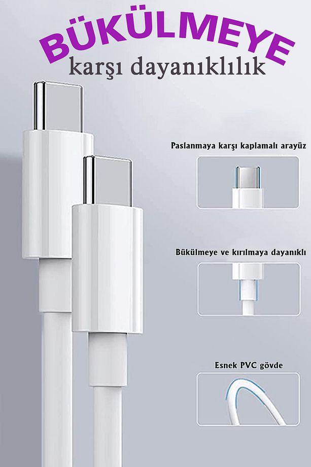 60 W Şarj Kablosu Type-C kablo Hızlı Şarj Çift Taraflı Şarj Aleti Data Aktarım Şarj Hızlı Kablo - 3