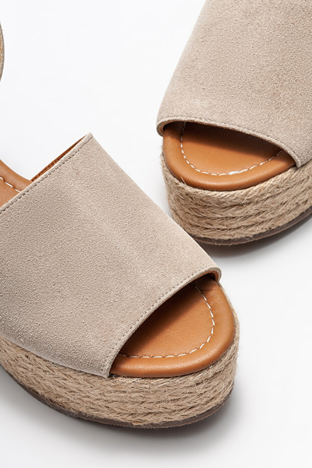 Bej Deri Kadın Espadril - 3