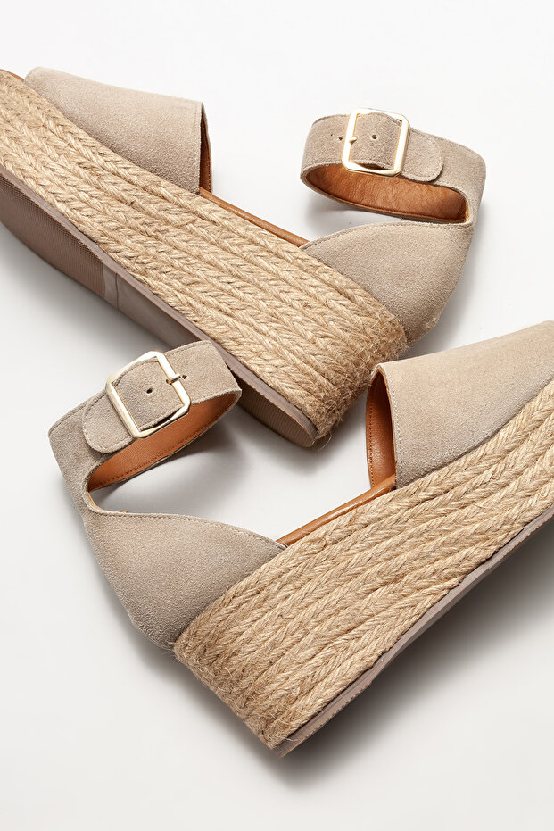 Bej Deri Kadın Espadril - 4