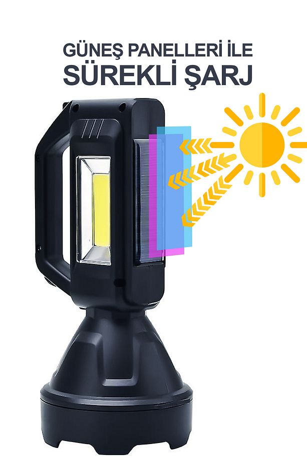 Şarjlı Led EL FENERİ LED IŞIK Solar Şarjlı USB Power Bank Özellikli Multi Fonksiyonlu Kamp Lambası - 6