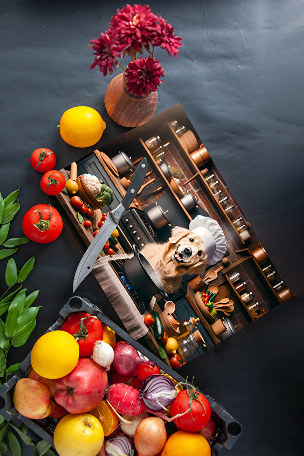 Glass Cutting Board Kitchen And Cute Dog Themed 35x25 Cm