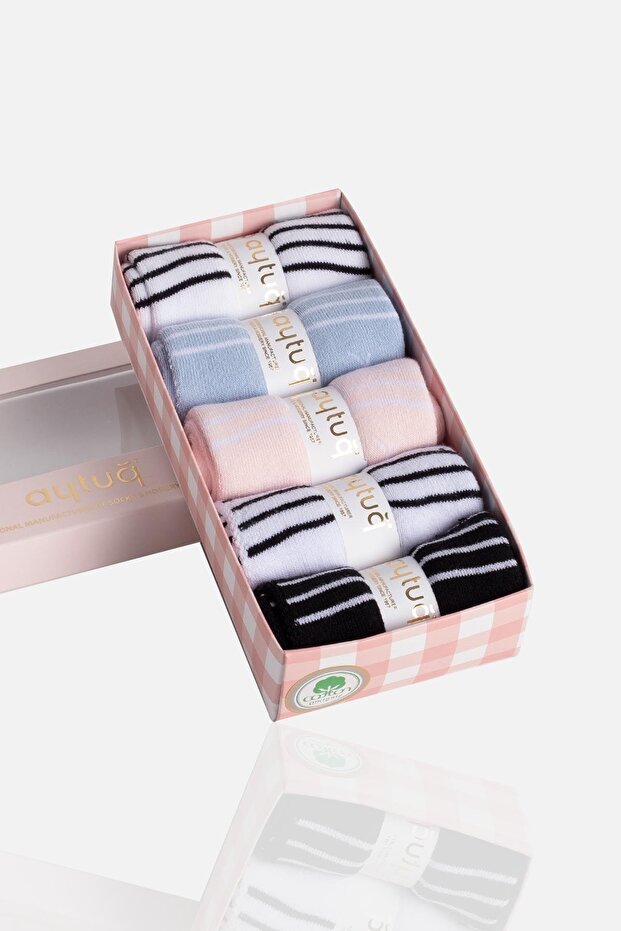 Women's Cotton 5 Pairs Special Boxed Towel Booties Socks 55214