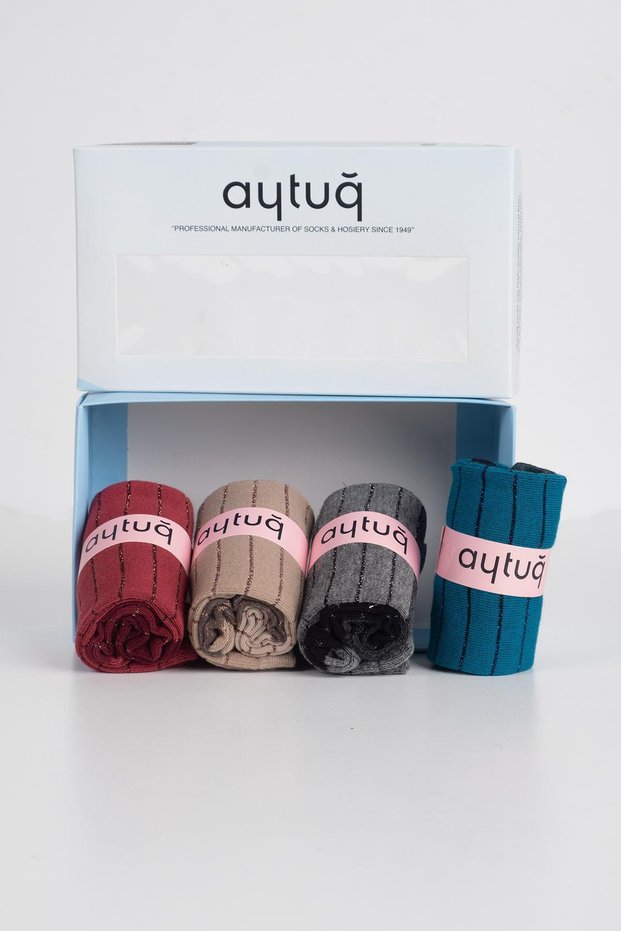 Women's Cotton 4 Pairs Special Boxed Multicolored Socks 41075