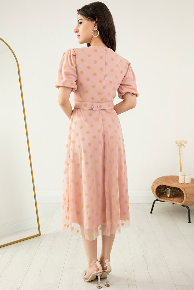 Kare Yaka Karpuz Kol Elbise 13402 - 7