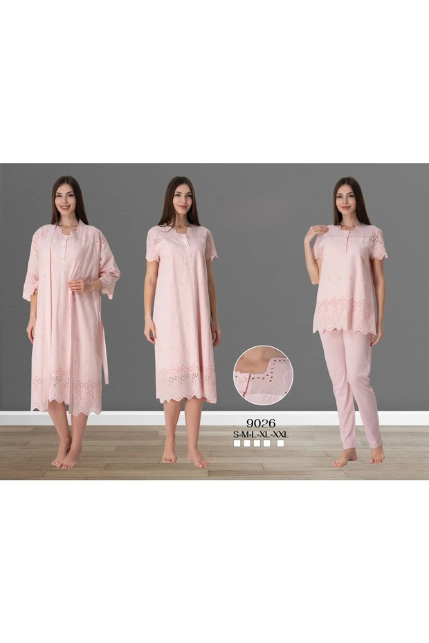 Women's Powder Linen Scalloped Cotton Maternity Maternity Dressing Gown Pajamas Set Nightgown Set