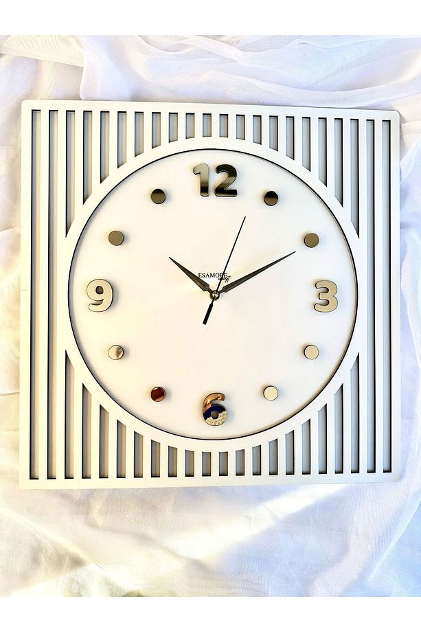 Kare Gümüş Rakamlı 40*40 cm Duvar Saati - Ahşap Duvar Saati - Modern Duvar Saati - 1