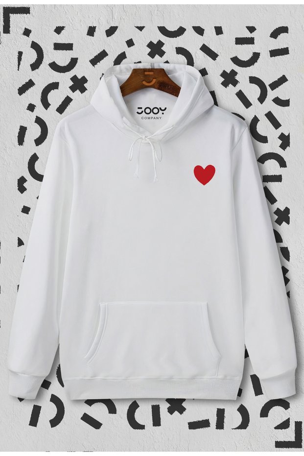Heart Printed White Hooded Sweatshirt Hoodie