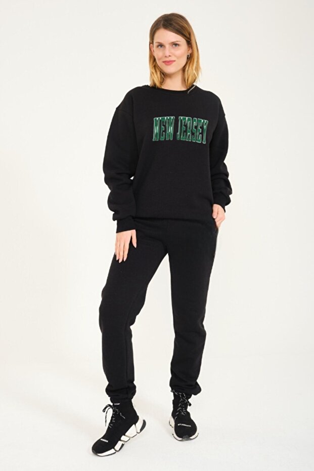 New Jersey Printed Sweatshirt Top and Bottom Tracksuit Set