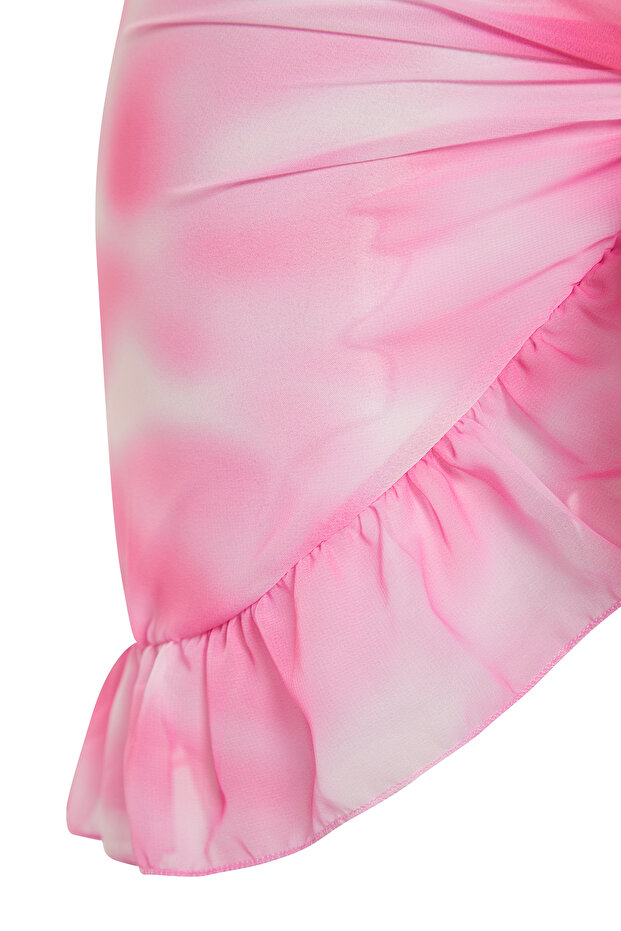 Batik Desenli Dokuma Fırfırlı Plaj Mini Pareo TBESS23PR00008 - 8