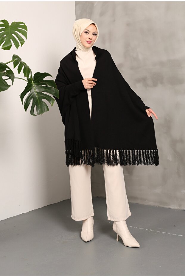 Triko Şal Panço Siyah - 7