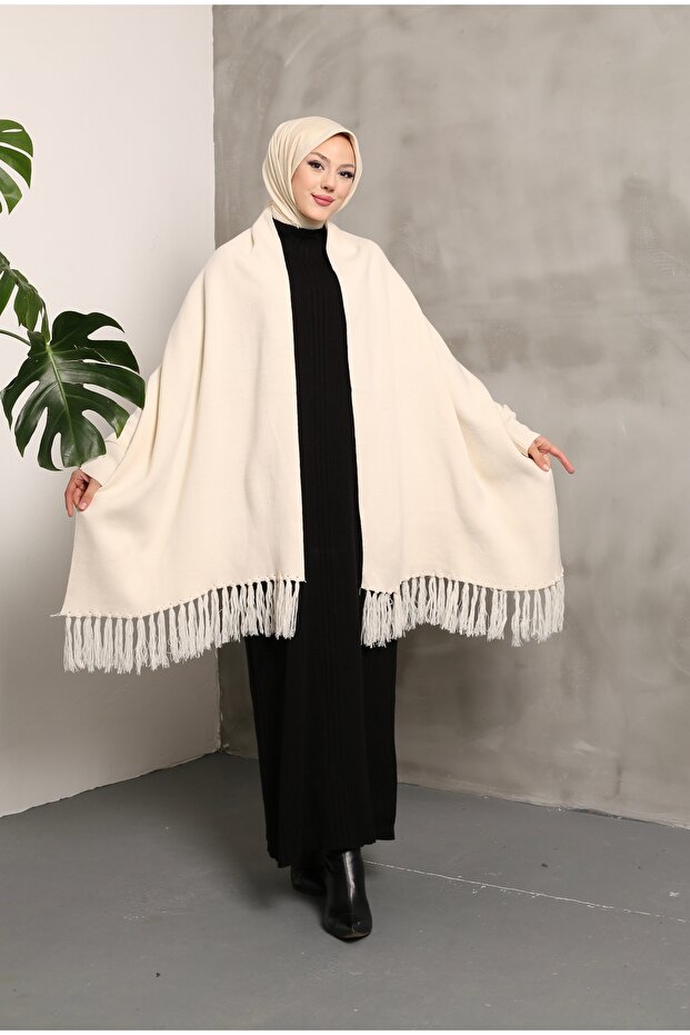 Triko Şal Panço Bej - 6