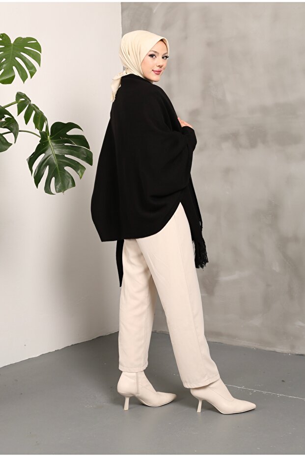 Triko Şal Panço Siyah - 6