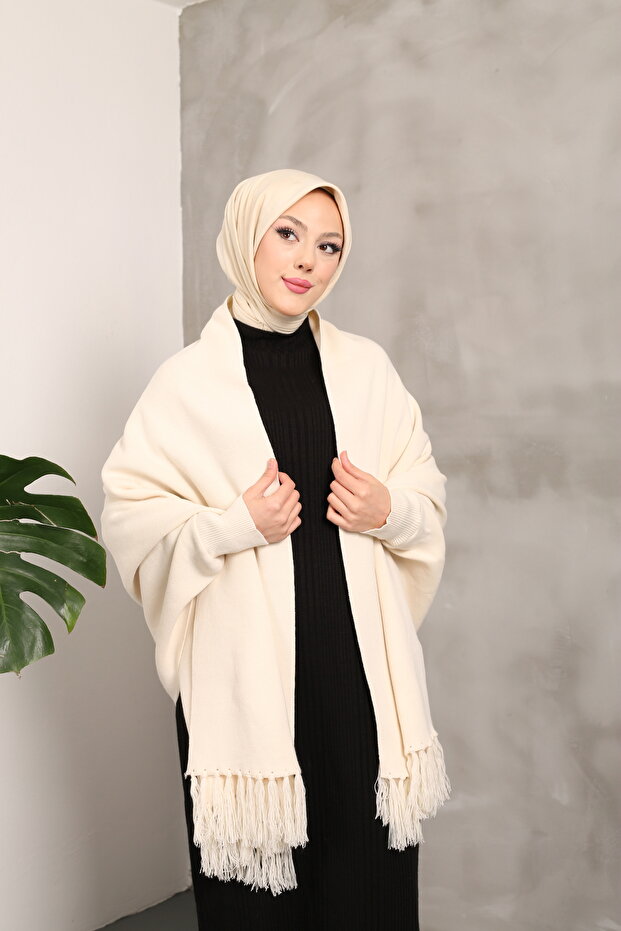 Triko Şal Panço Bej - 7