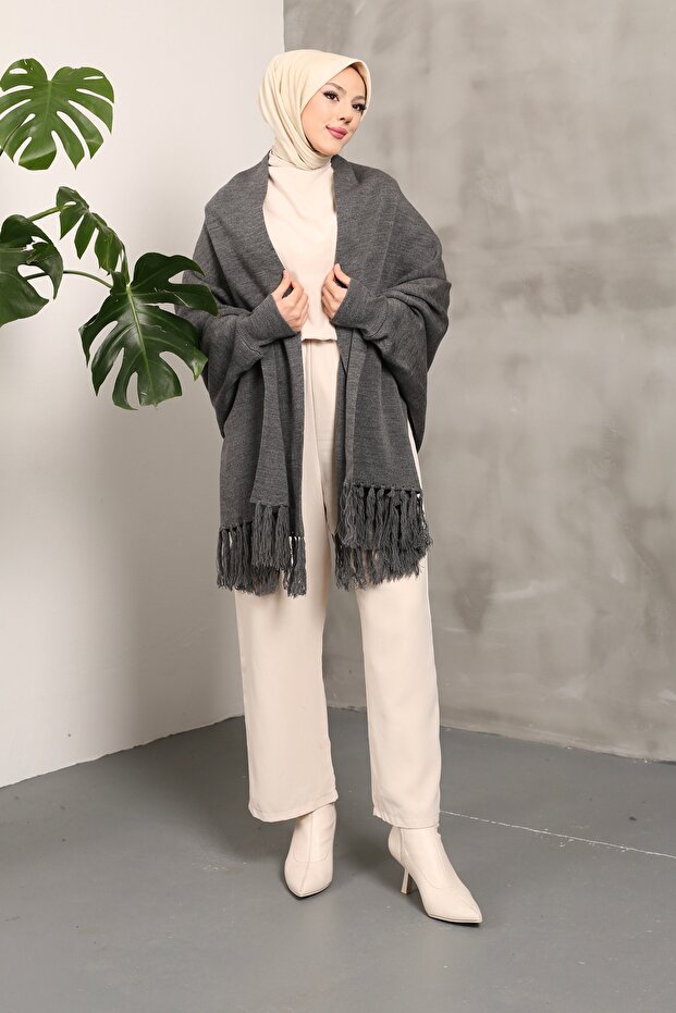 Triko Şal Panço Gri - 1