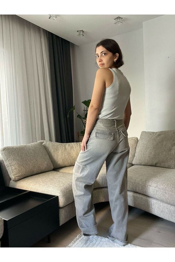 Bisiklet Yaka Lyc lı Kolsuz Pamuklu T-shırt Triko Bluz-M - Taş - 5