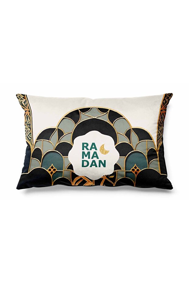غطاء وسادة رمي من الجلد المدبوغ مستطيل الشكل بنمط عربي رمضاني مطبوع على الوجهين Ramadan Kareem