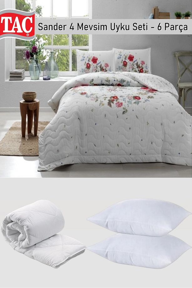 Sander Kırmızı 4 Mevsim Çok Amaçlı Kapitoneli Tek Kişilik Set + Yorgan + Yastık - 1