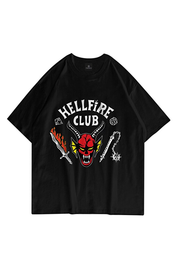 Oversize Unisex Hell Fire Club Tshirt Siyah - 1
