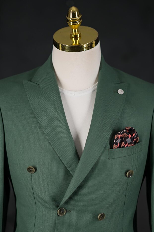 Regular Fit Çift Yırtmaç Astarlı Erkek Kruvaze Tek Ceket - 2