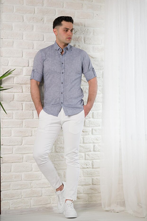 Slimfit Collar Buttoned Summer Linen Men's Shirt
