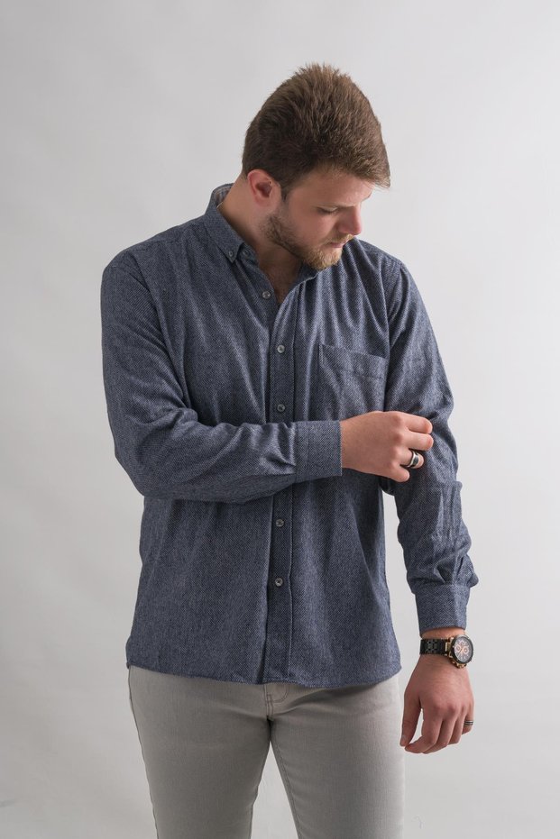 Comfortable Cut Pocket Collar Buttoned Dobby Dot Patterned Winter Fabric Men's Shirt