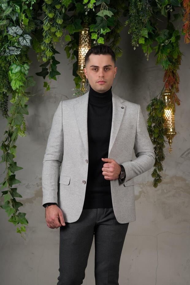 Yünlü Mono Yaka Kaşmir Çift Yırtmaç 6 Drop Kışlık Erkek Tek Ceket Sr67502 - 2