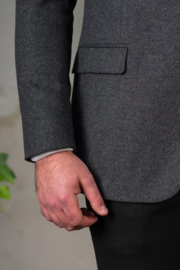 Yünlü Mono Yaka Kaşmir Çift Yırtmaç 6 Drop Kışlık Erkek Tek Ceket Sr67502 - 8