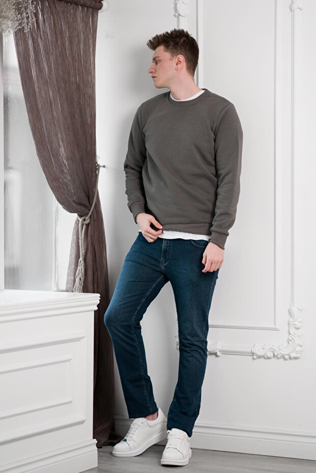 SLIMFIT ZERO COLLAR BASIC 3 THREAD MEN'S SWEATSHIRT - 1