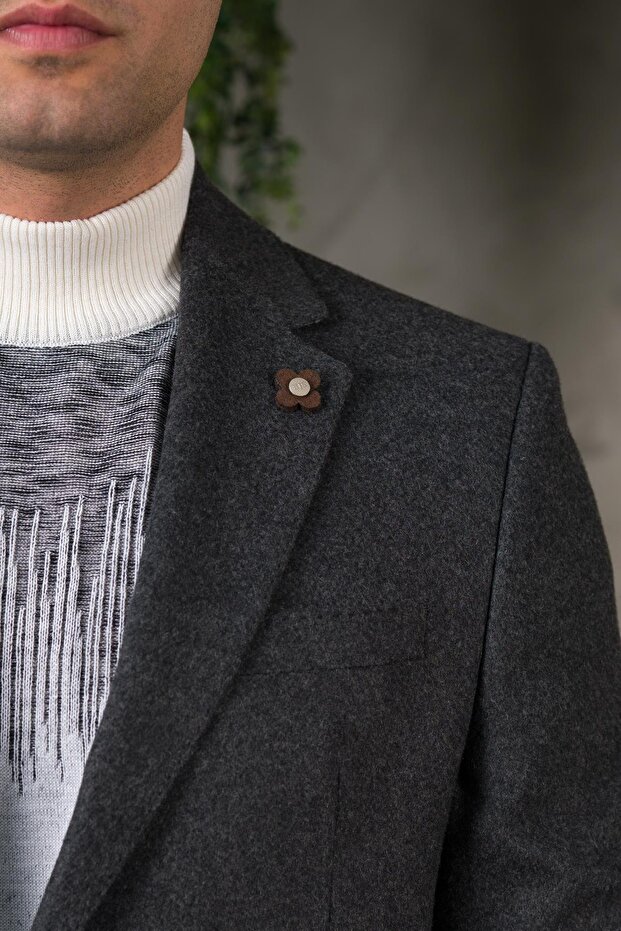 Yünlü Mono Yaka Kaşmir Çift Yırtmaç 6 Drop Kışlık Erkek Tek Ceket Sr67502 - 6