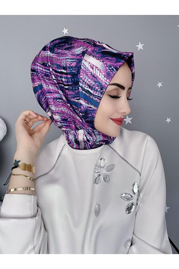 DC8 PATTERNED Snap Fastener Ready Practical Hijab Daily and Pool Bonnet Hijab Women's Shawl Scarf