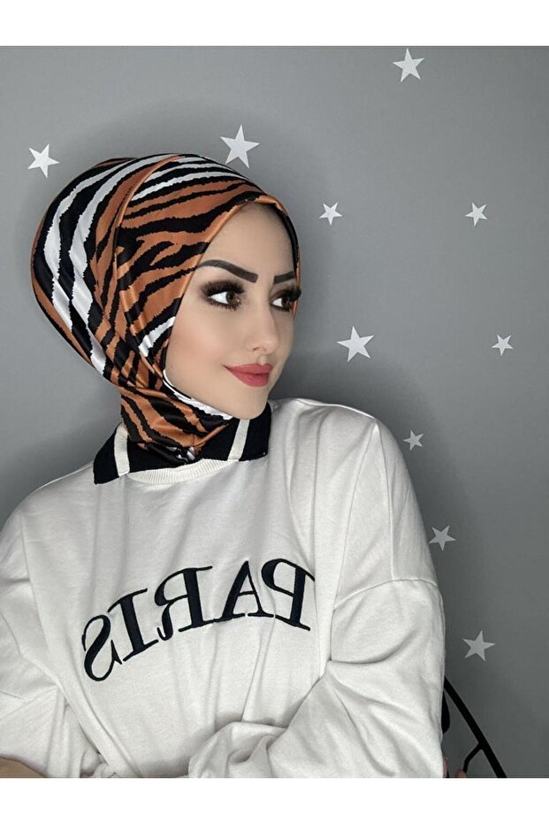 DC14 Patterned Snap Fastener Ready Practical Hijab Daily and Pool Bonnet Hijab Women's Shawl Scarf