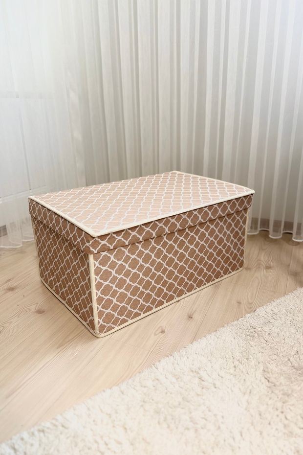2 Adet Mega Çok Amaçlı Saklama Kutusu Hurç Organize Oyuncak Kutusu Hurç Krem Zincir Desen 40x60x30 - 2