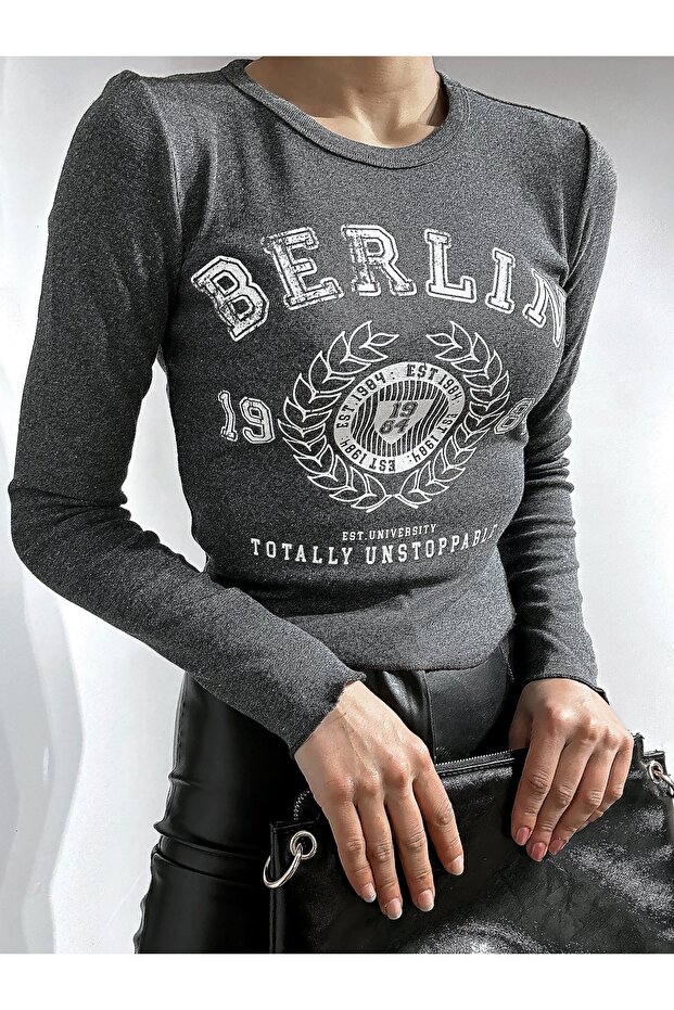 Women's Printed Crew Neck Long Sleeve Y2K Crop Blouse