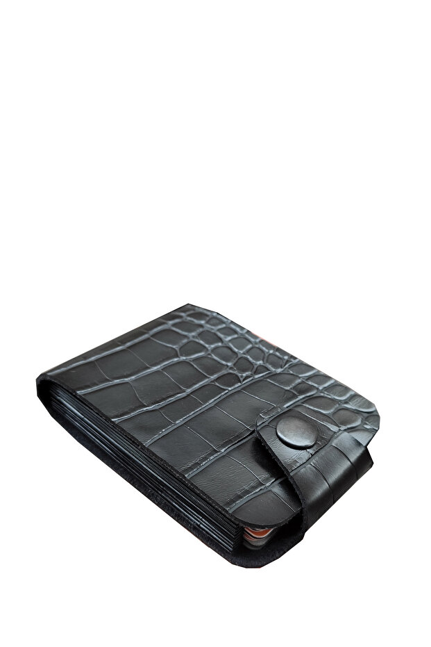 Unisex 10 Compartment New Small Mold Accordion Design Crocodile Black Credit Card Holder Wallet