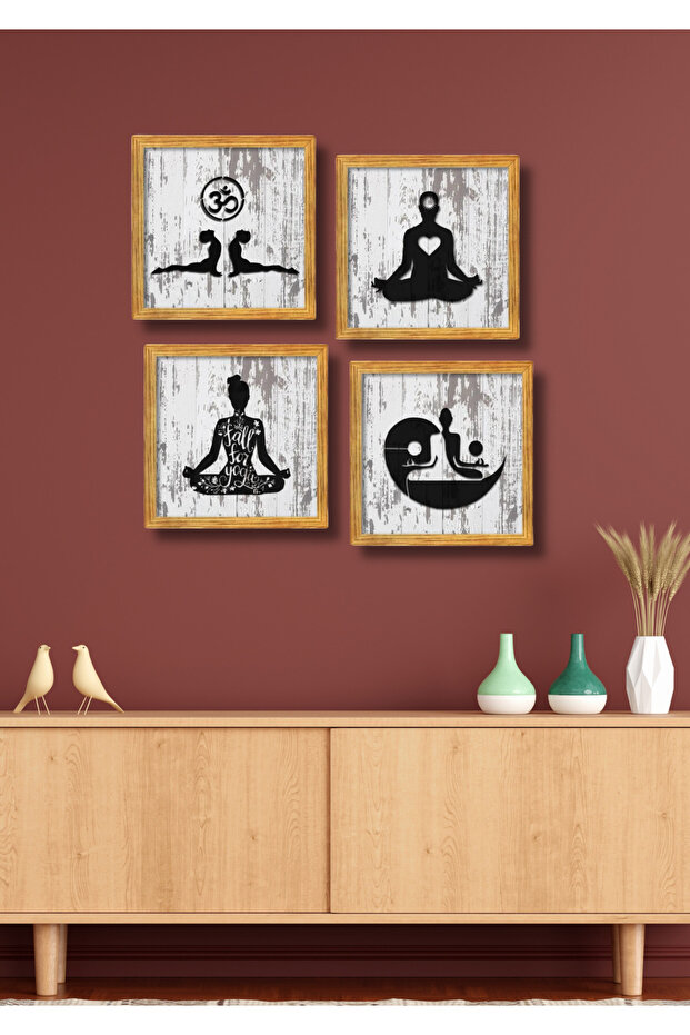 4 Piece Frame Look Yoga Wall Decor Painting Set for Salon Living Bed Children's Room