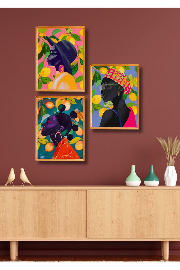 3 Parça Çerçeve Görünümlü Afro-Trend Duvar Dekoru Salon Oturma Yatak Odası için 15x20 Tablo Seti - 1