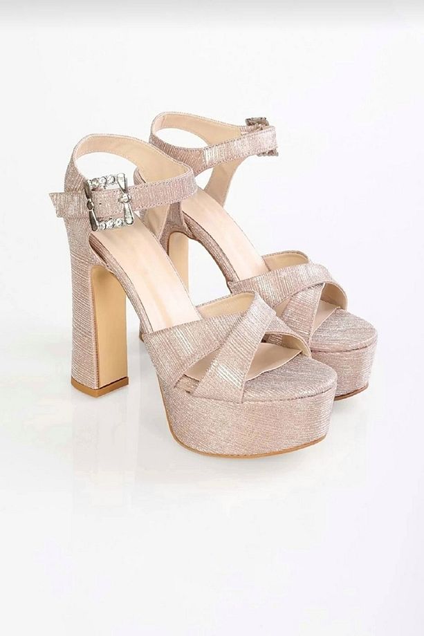 KADIN BRONZ İTHAL SAYA PLATFORM ABİYE AYAKKABI ERT456 - 3