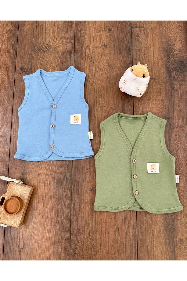 Bebek Yelek 2li Set %100 Organik Pamuk Yumuşak Doku Mevsimlik Unisex Yelek - 1