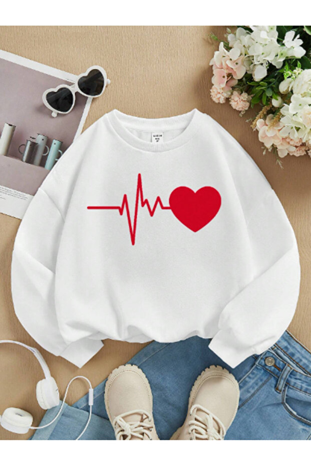 STYLE-X CYCLING NECK COTTON HEART PRINTED, BLACK-WHITE-RED OVERSIZE LOVERY SPECIAL SWEATSHIRT