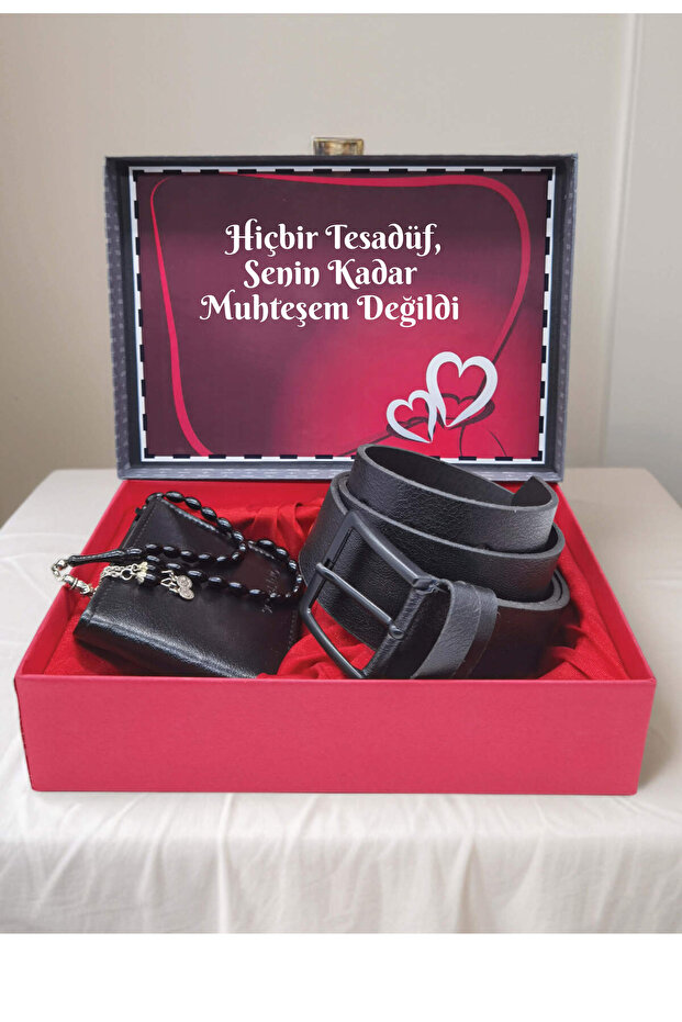 Gift for a Lover: Wallet, Belt, Prayer Beads Box Set with Special Writing