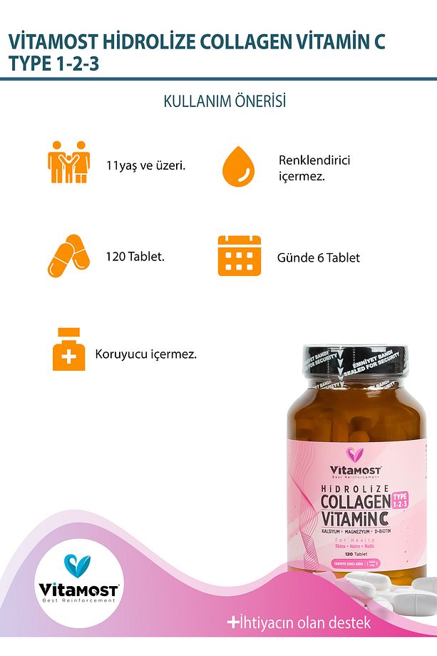 Collagen Vitamin C Tip 1, Tip 2, Tip 3 (KOLAJEN) Biotin 120 Tablet 1100mg - 4