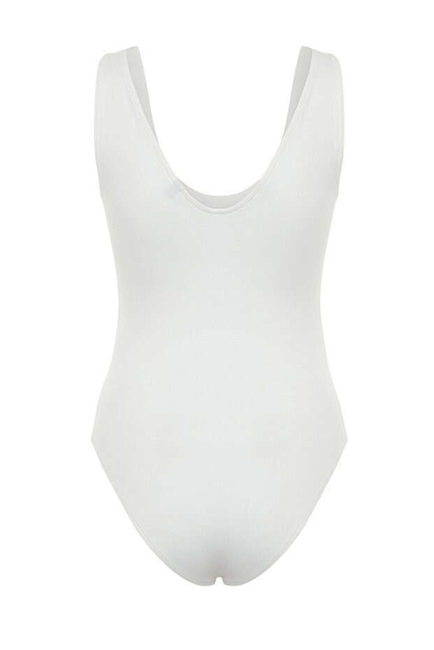 Ekru Soft Touch/Yumuşak Fitted V Yaka Çıtçıtlı Örme Body TWOSS24BD00006 - 8