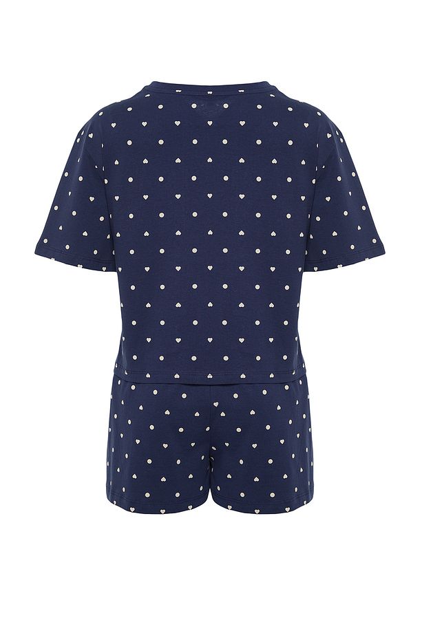 Lacivert %100 Pamuklu Puantiyeli ve Kalpli Şortlu Örme Pijama Takımı THMSS21PT1485 - 8