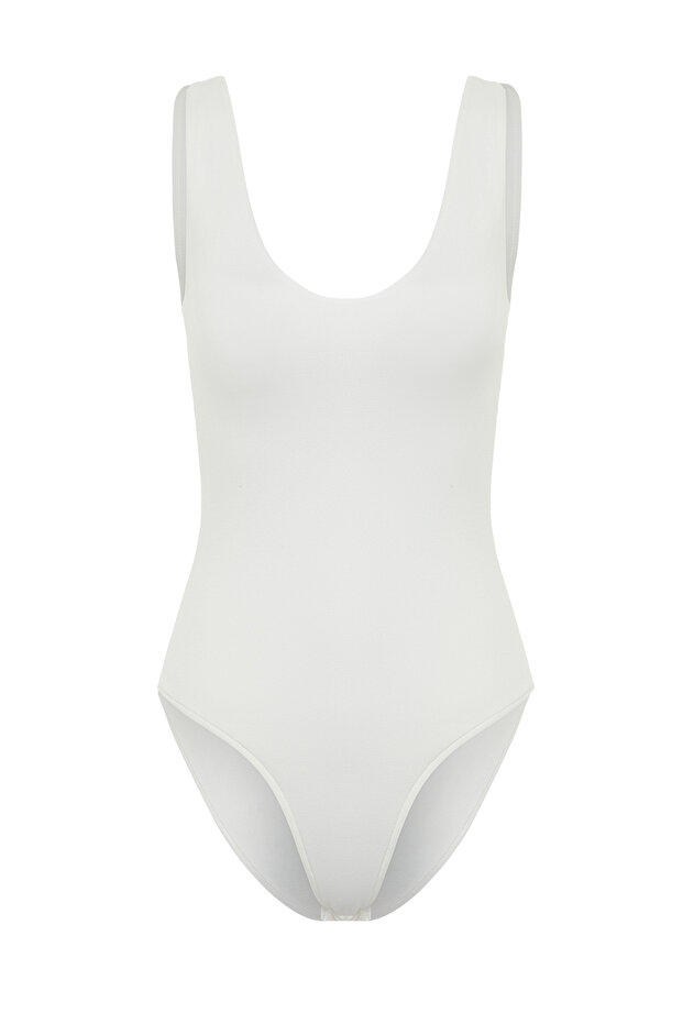 Ekru Soft Touch/Yumuşak Fitted V Yaka Çıtçıtlı Örme Body TWOSS24BD00006 - 7